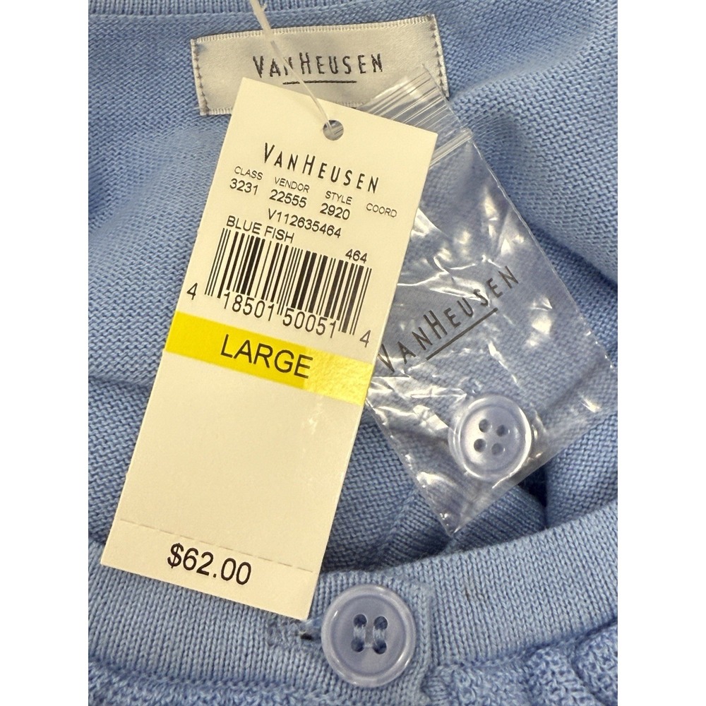 Van Heusen Women's Cardigan Blue Large Ruffles Button Up Short Sleeve cotton #46 - Picture 5 of 6